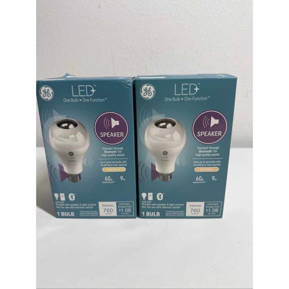 GE LED Speaker LED Light Bulb Replacement Bluetooth A21 Soft White Set of 2